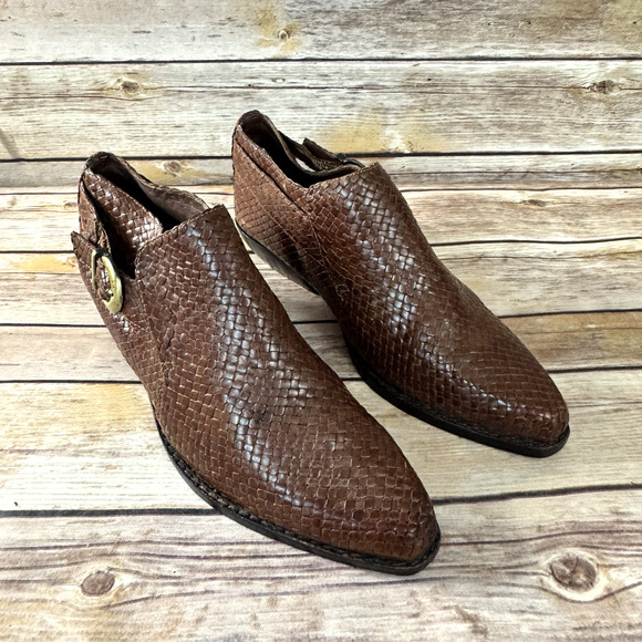 Cole Haan Womens Woven Cognac Leather Almond Toe Ankle Booties 7B - Picture 1 of 9